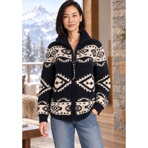 FRANTIC Andrea Venturini Wool Andean Zip Sweater Navy Cream XS